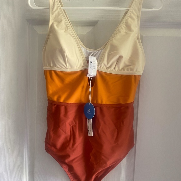 Cupshe women's one piece swimsuit orange color block Large - Picture 3 of 3